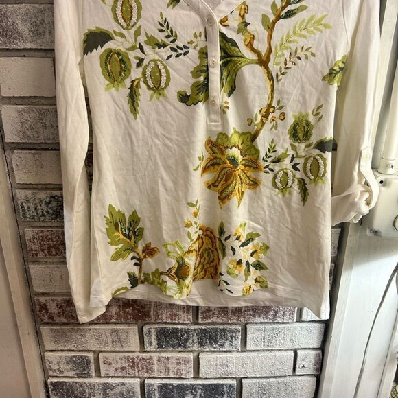 Soft Surroundings Ladies Size XS White/Green Flowers - Picture 1 of 6